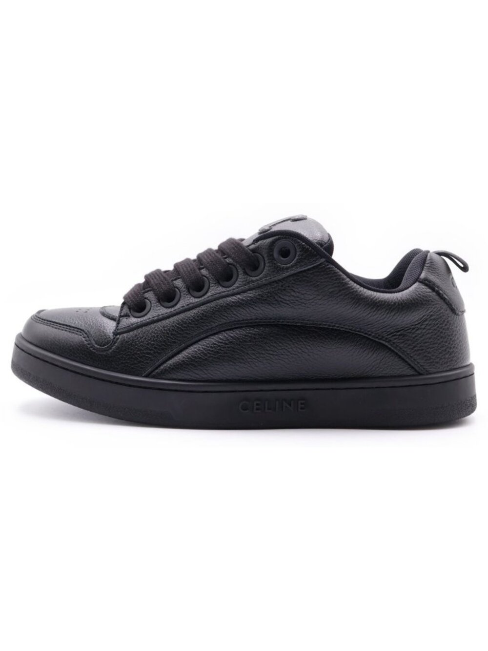 Celine Huntington Lace Up Low Sneakers Black Leather
